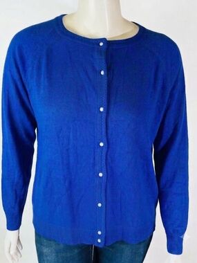 Karen Scott Royal Blue Pearl Button-Front "Luxe Soft" Cardigan Sweater